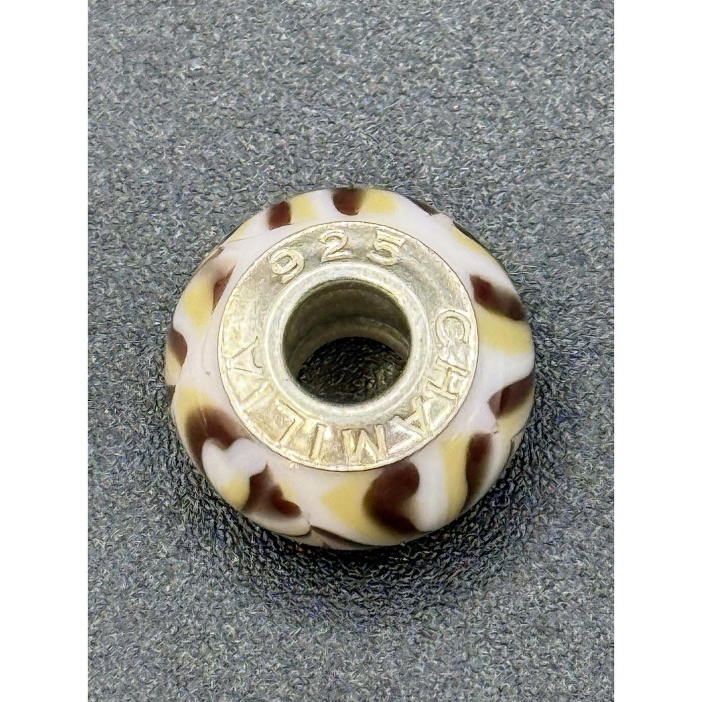 Chamilia Sterling Silver White Brown Design Murano Glass Bead P19