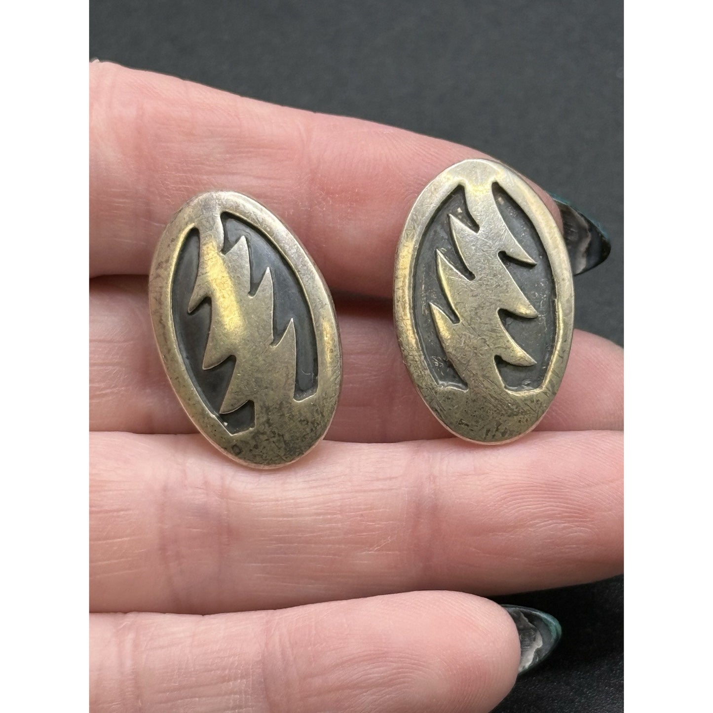 Southwestern Sterling Silver Lightening Bolt Screw Back Earrings P3