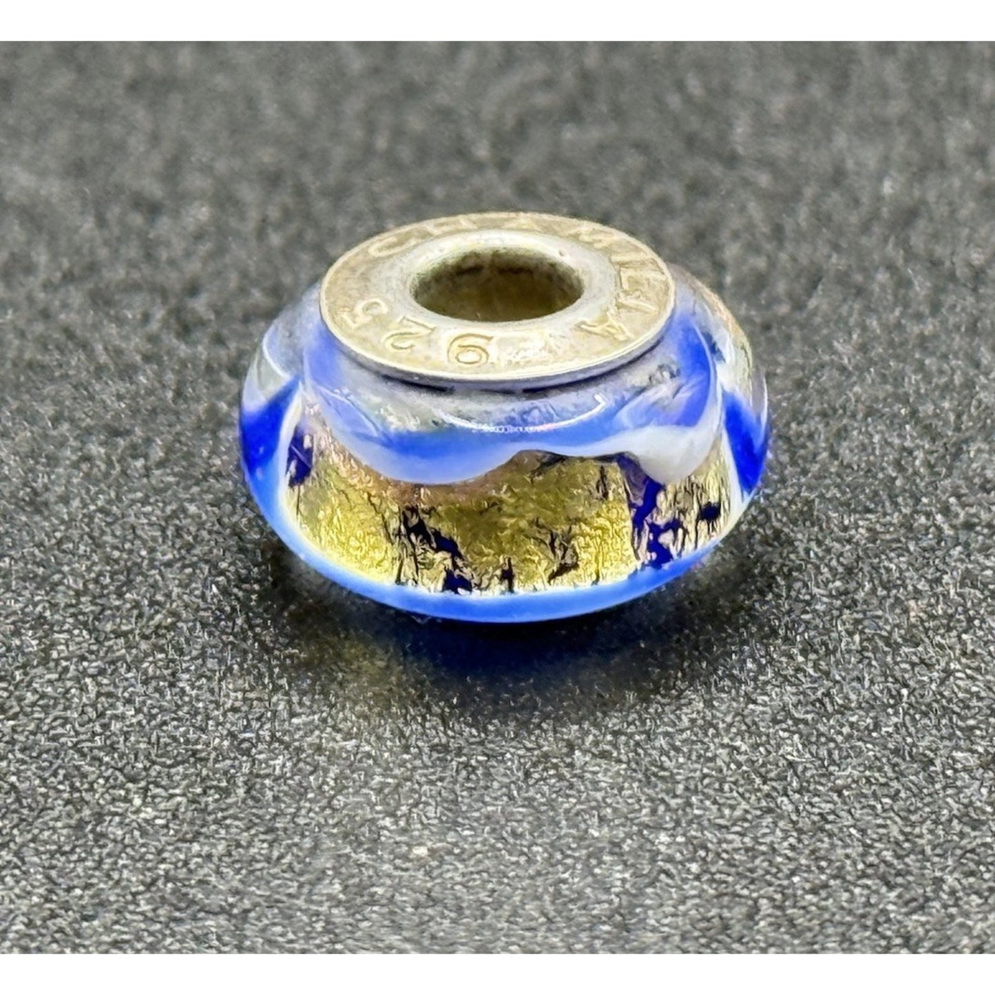 Camilla Sterling Silver Blue Shimmering Gold Murano Glass Charm P18