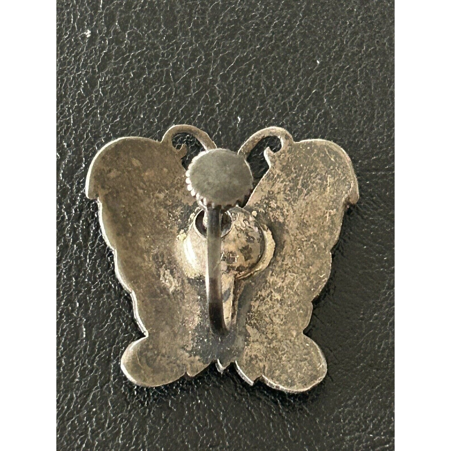 VTG Siam Sterling Silver White Butterfly Screw back Earrings N8