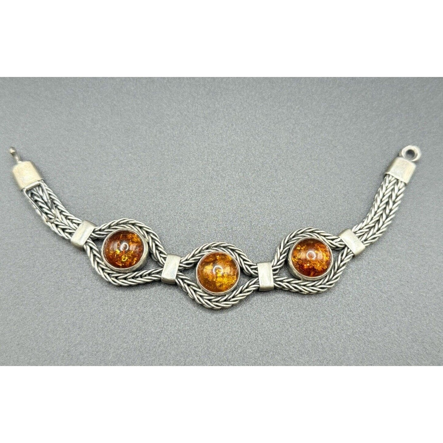 Vintage Sterling Silver Multi Amber Bracelet 38 Grams M10