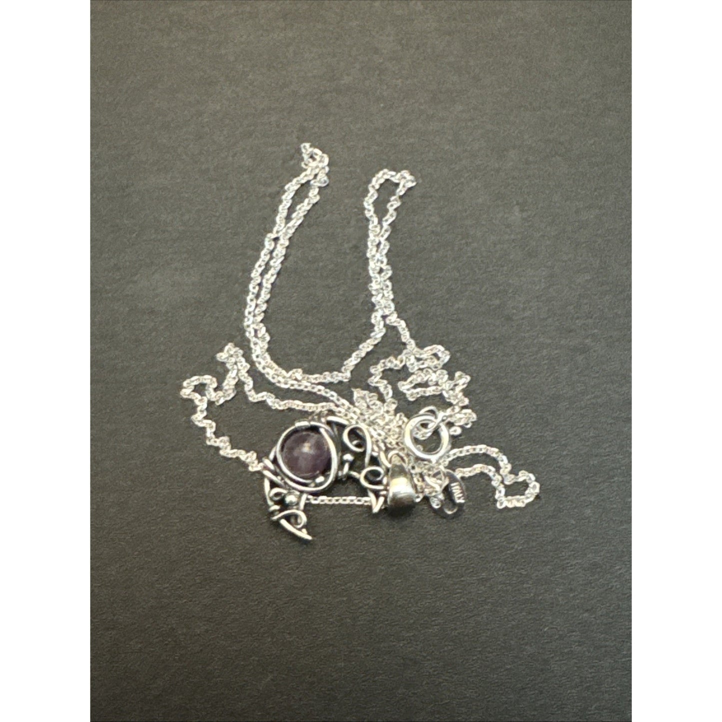 18” New Condition Sterling Silver Amethyst Crescent Moon Pendant Necklace