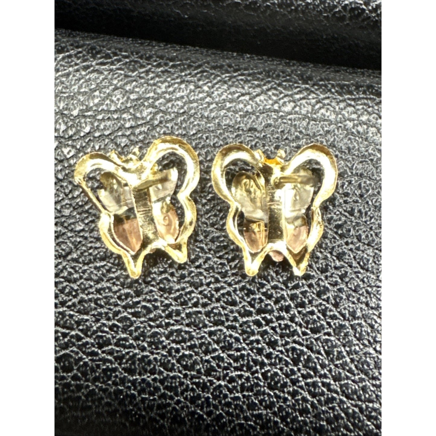 New Condition 14k Triple Gold Butterfly Drop Stud Earrings