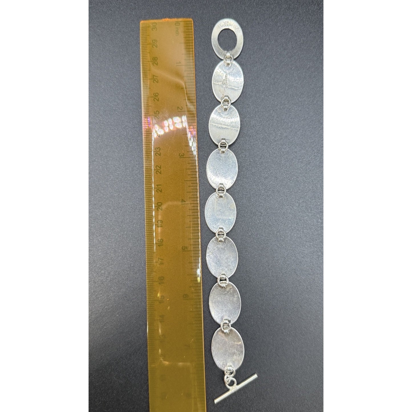 7.5” Sterling Silver Textured Link Bracelet 35 Grams 925 Toggle P5