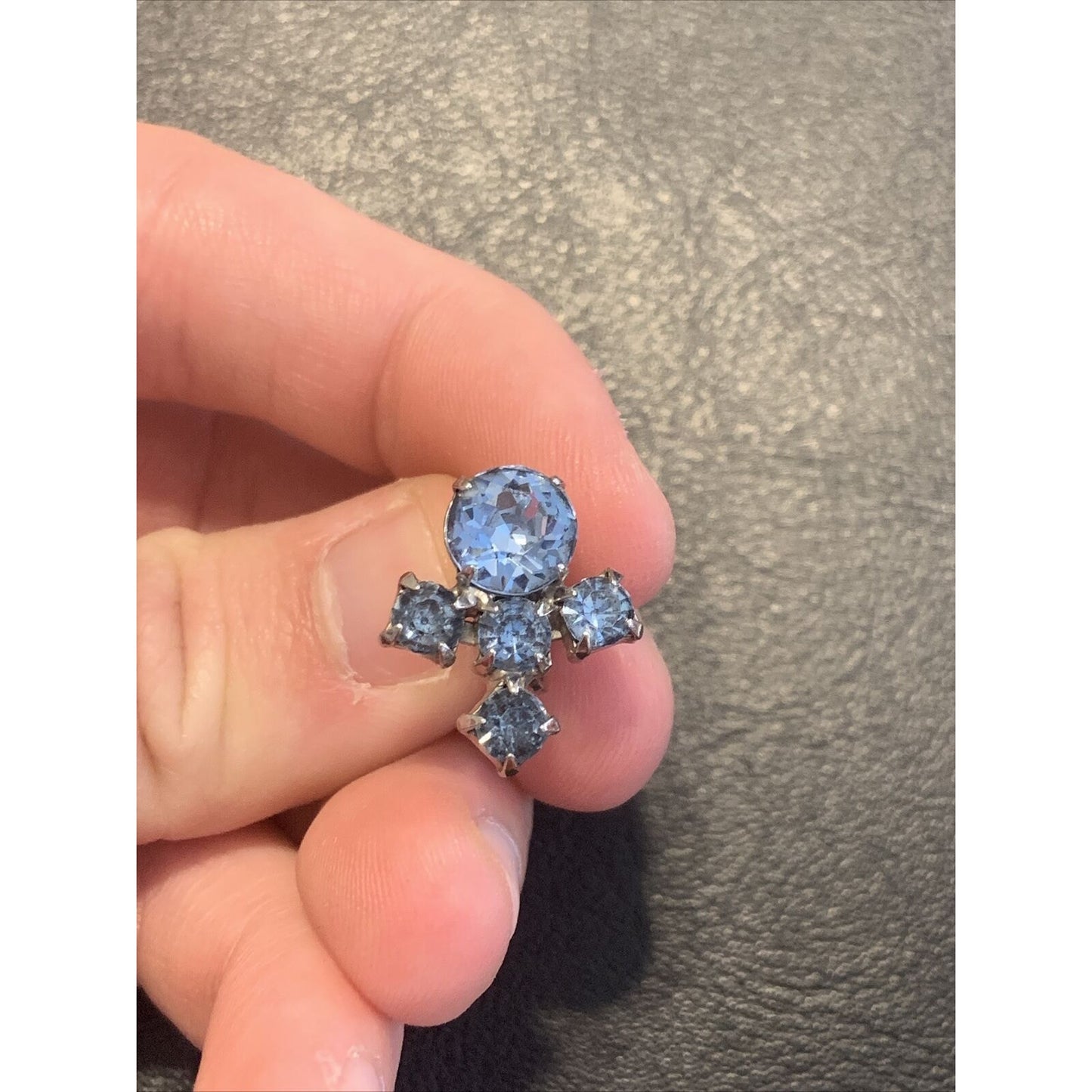 Sterling Silver Blue Rhinestone Screw Back Earrings M2