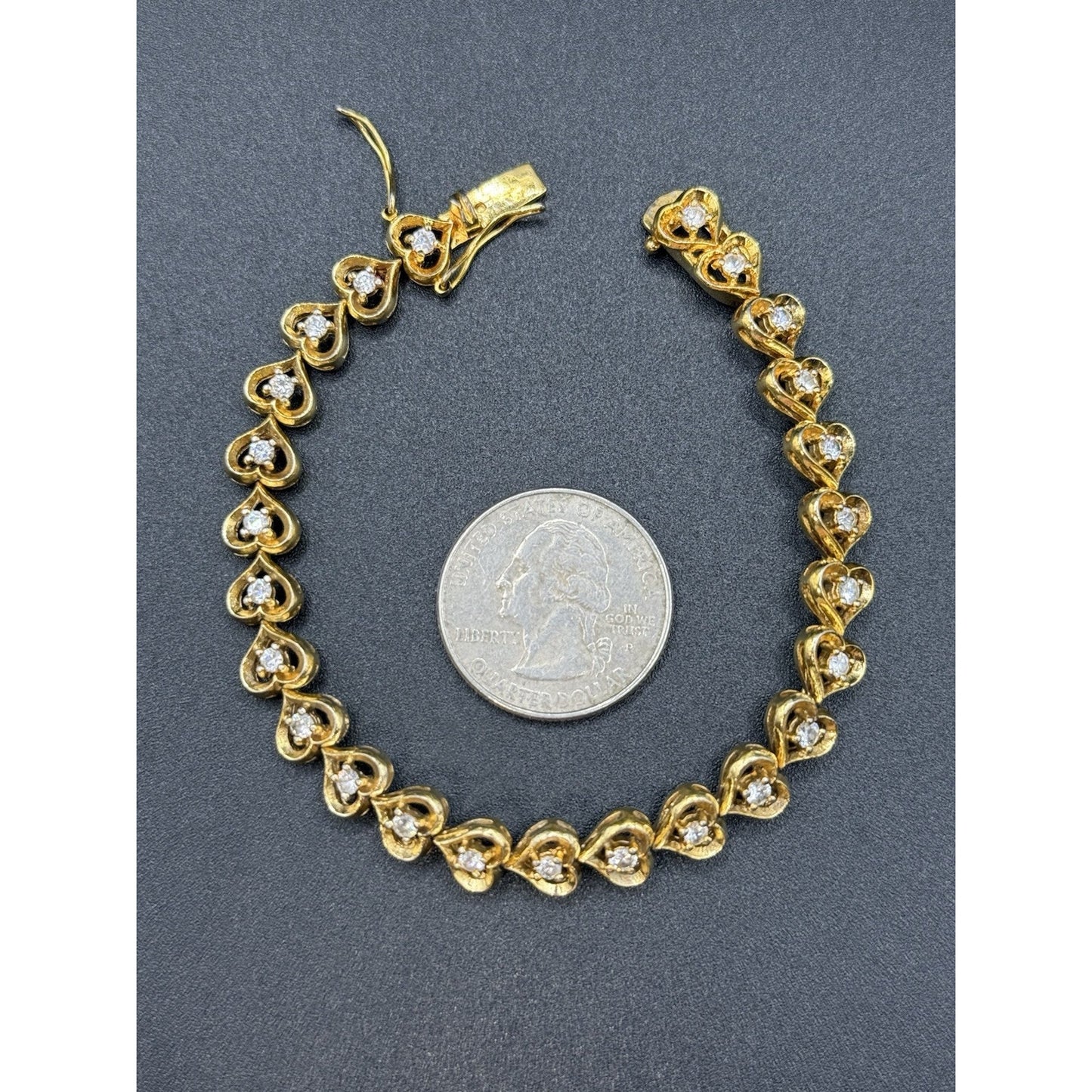 7.25” Gold Sterling Silver Cubic Zirconia Heart Bracelet 16 Grams P6