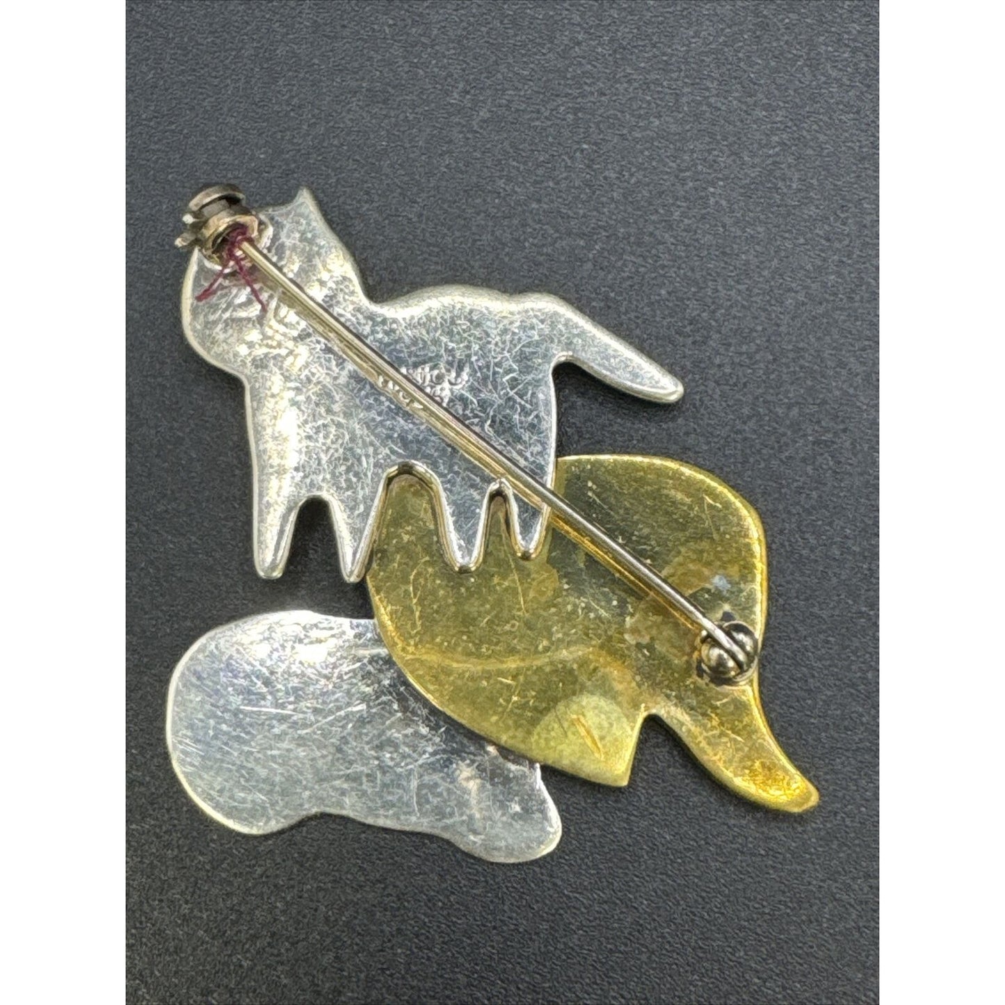 Three Cats Sterling Silver Brass Brooch Pin 13 Grams K29