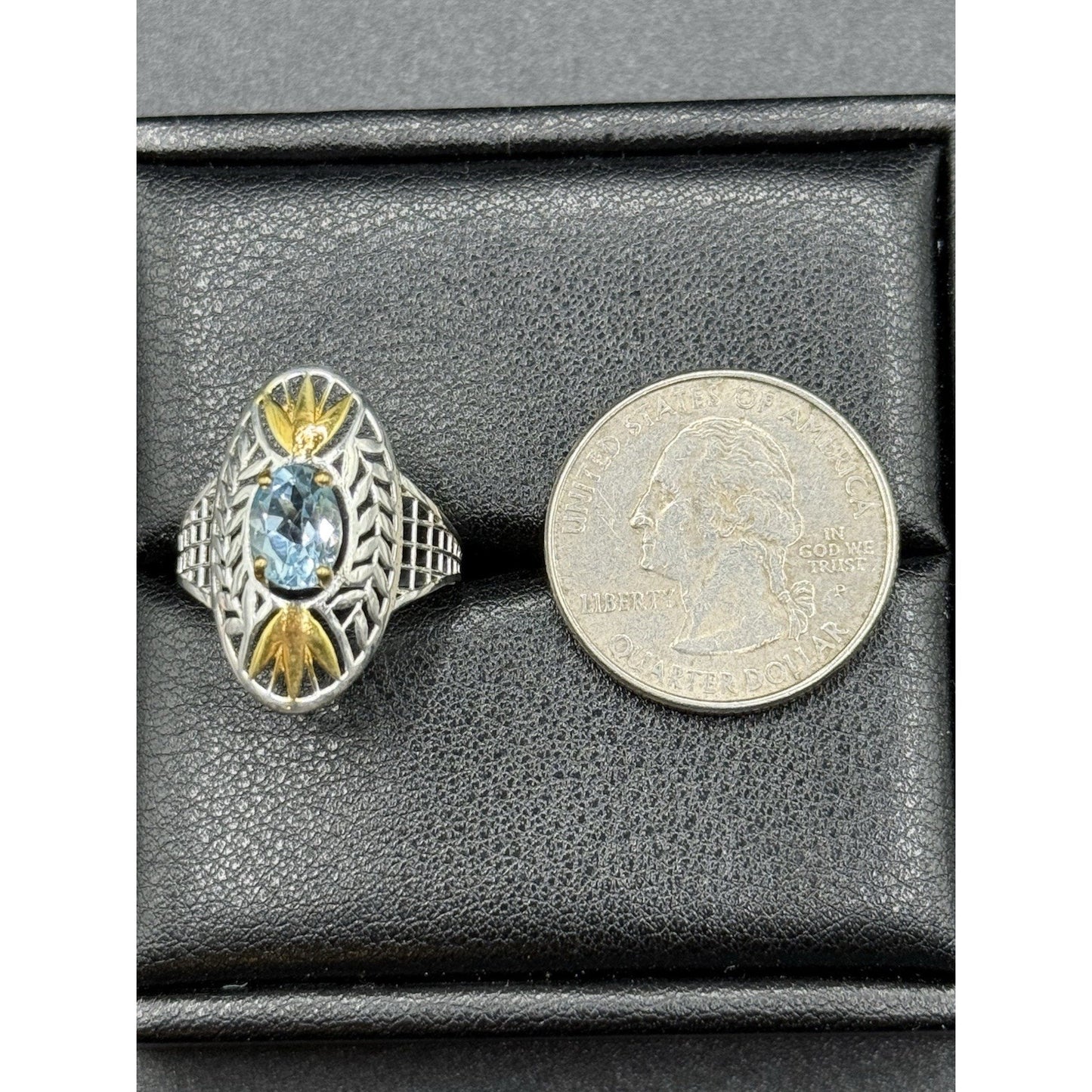 New Condition Sterling Silver Two Tone Genuine Swiss Topaz Ring Size 9 P19