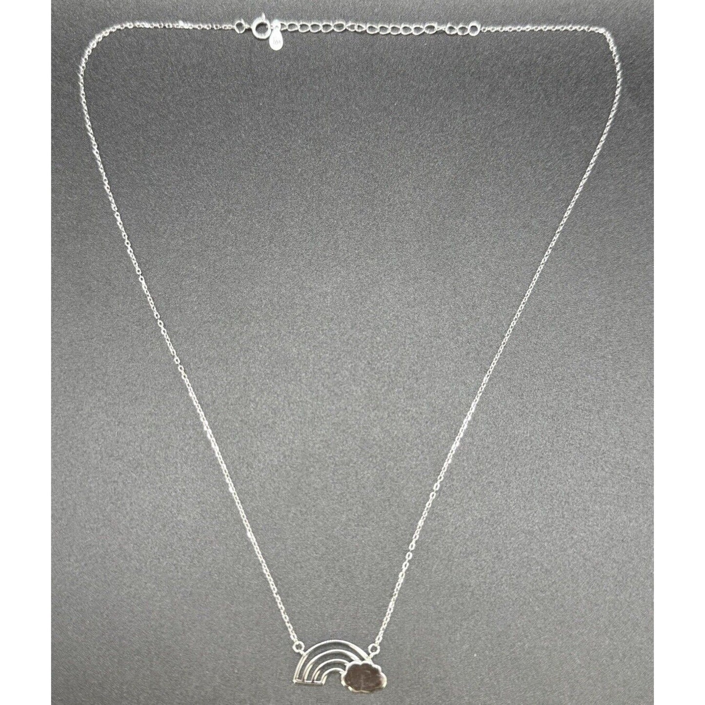18” New Condition Sterling Silver Rainbow Pendant Necklace