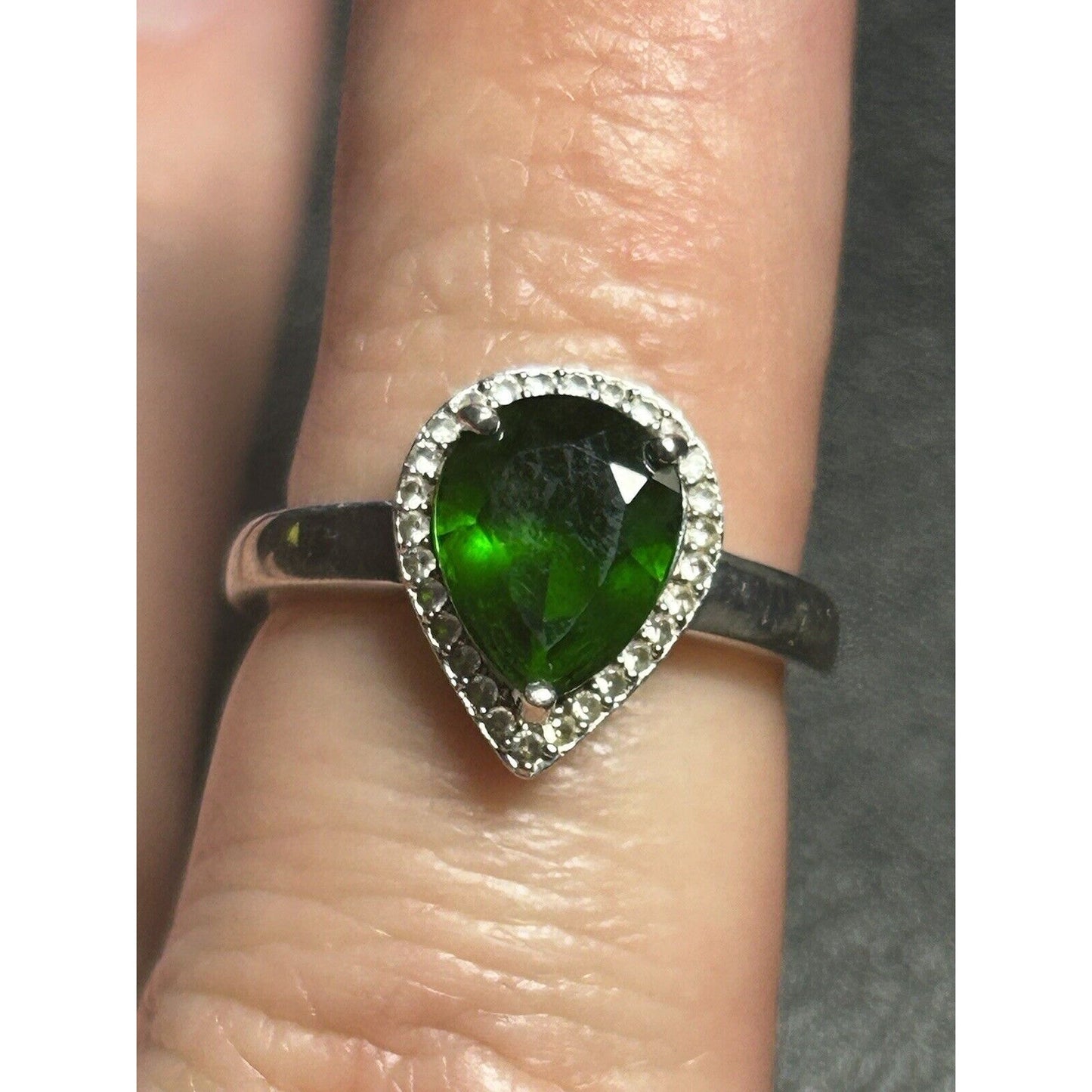 Sterling Silver lab emerald white topaz Ring Size 6:75 925 P20