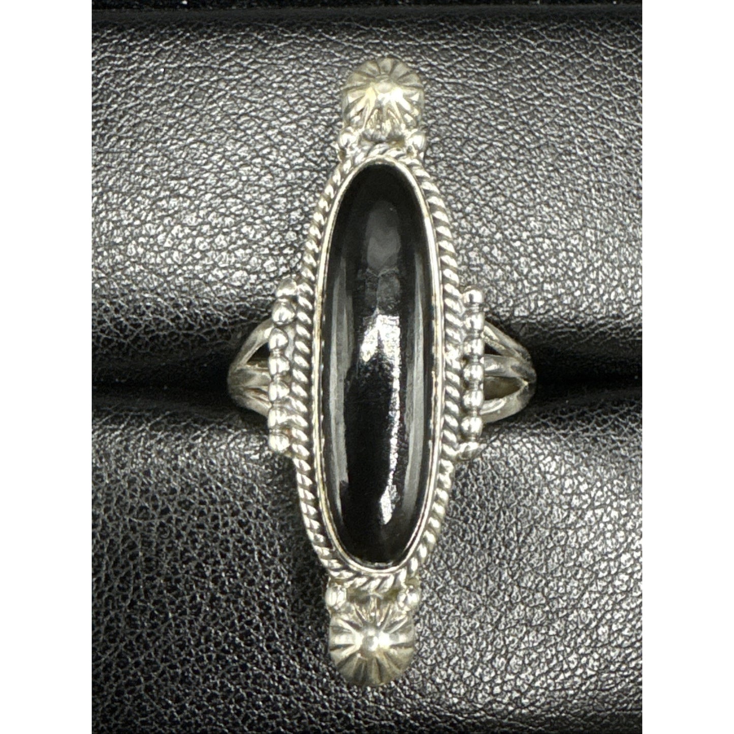 Sterling Silver Onyx Long Ring 925 Size 10.25 T29