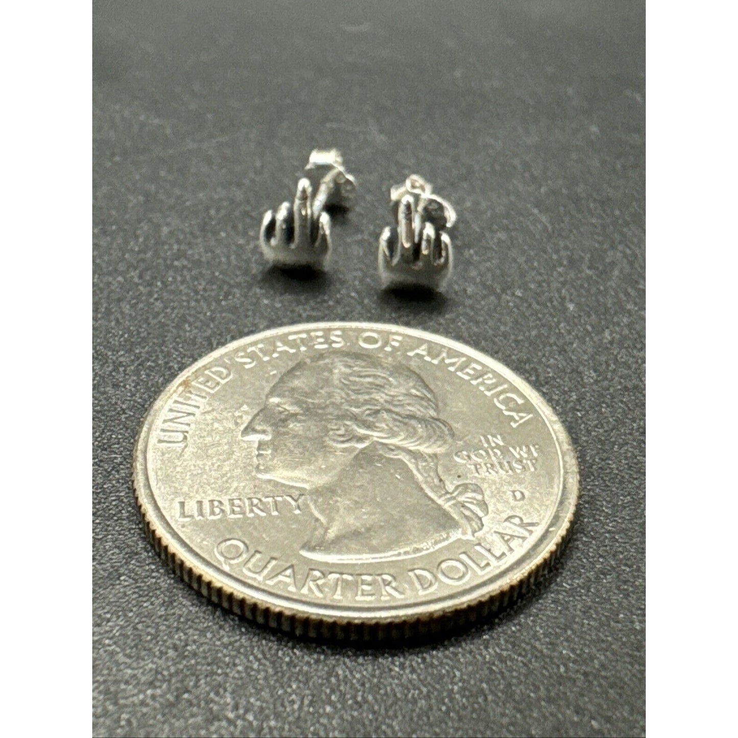 New Condition Sterling Silver Middle Finger Dainty Stud Earrings 925
