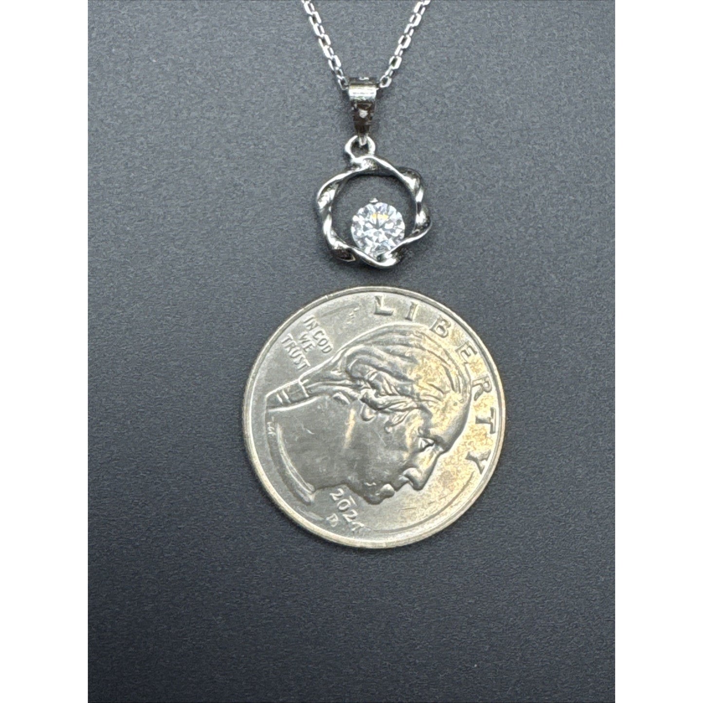 18” New Condition Sterling Silver CZ Solitaire Necklace Dainty