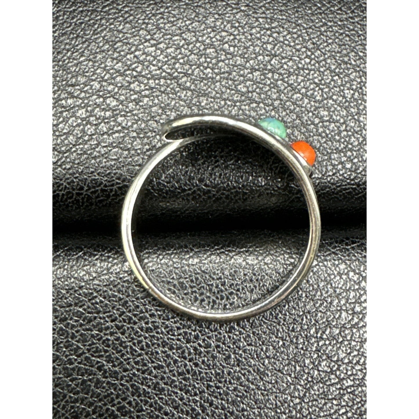 New Condition Sterling Silver Coral Turquoise Bypass Ring Cross 925 Size 7