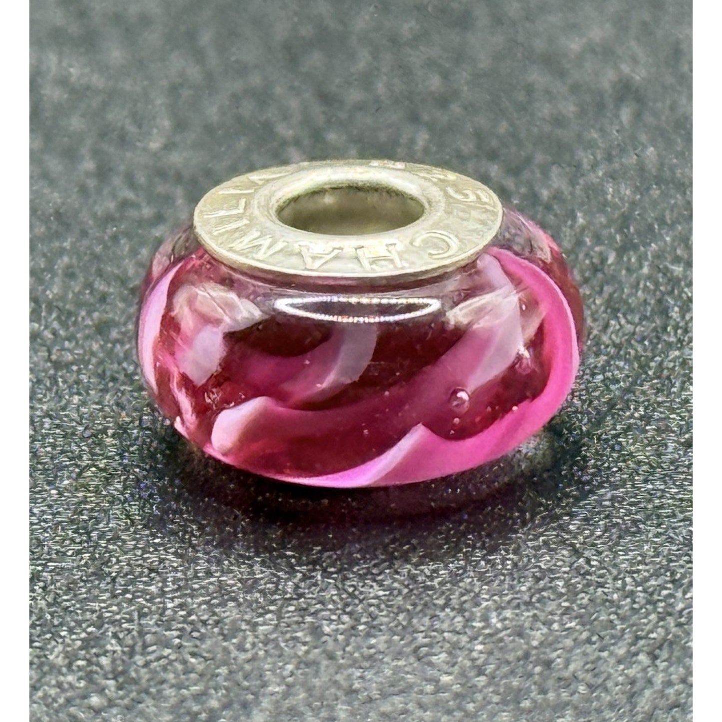 Chamilia Fuchsia Flames Pink & White Murano Glass Charm P20