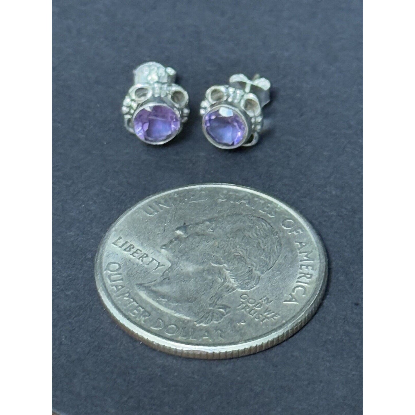 New Condition Sterling Silver Genuine Amethyst Stud Earrings 925 5MM