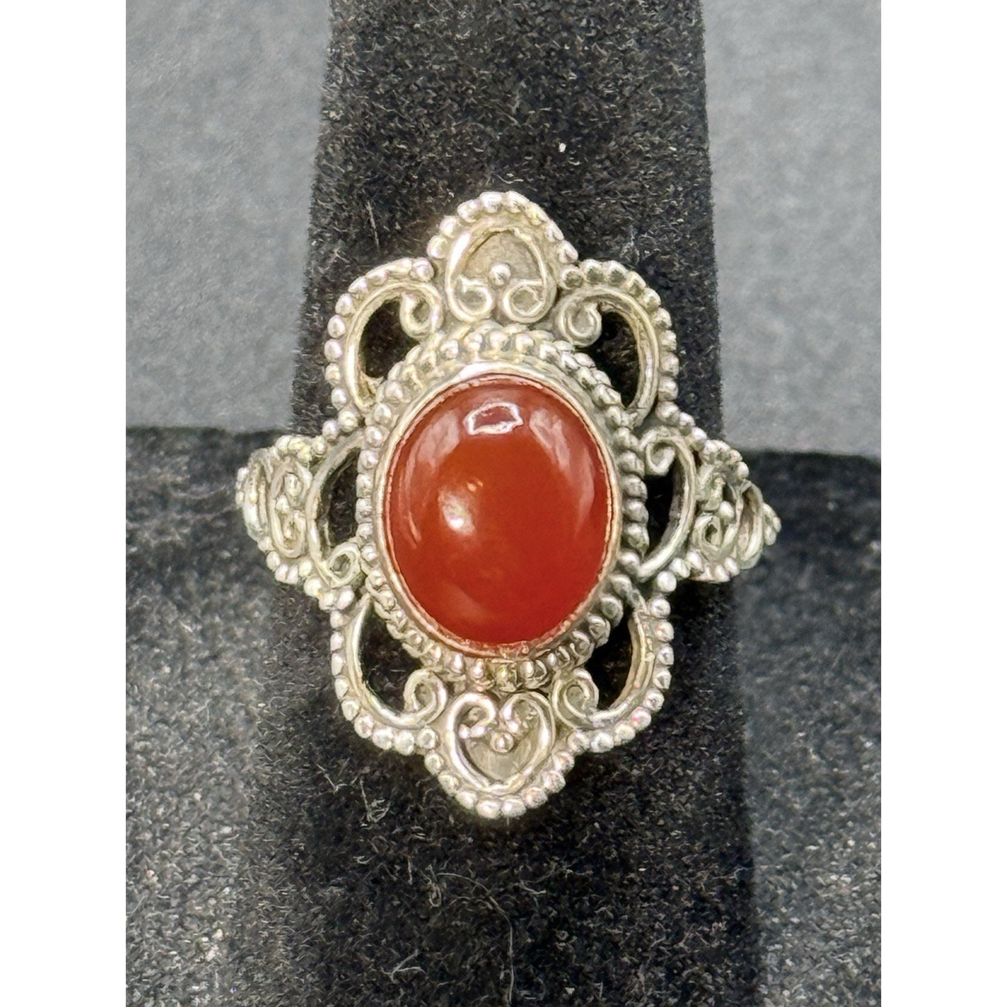 New Condition Sterling Silver Carnelion Genuine Ring Size 6.00 925 P19