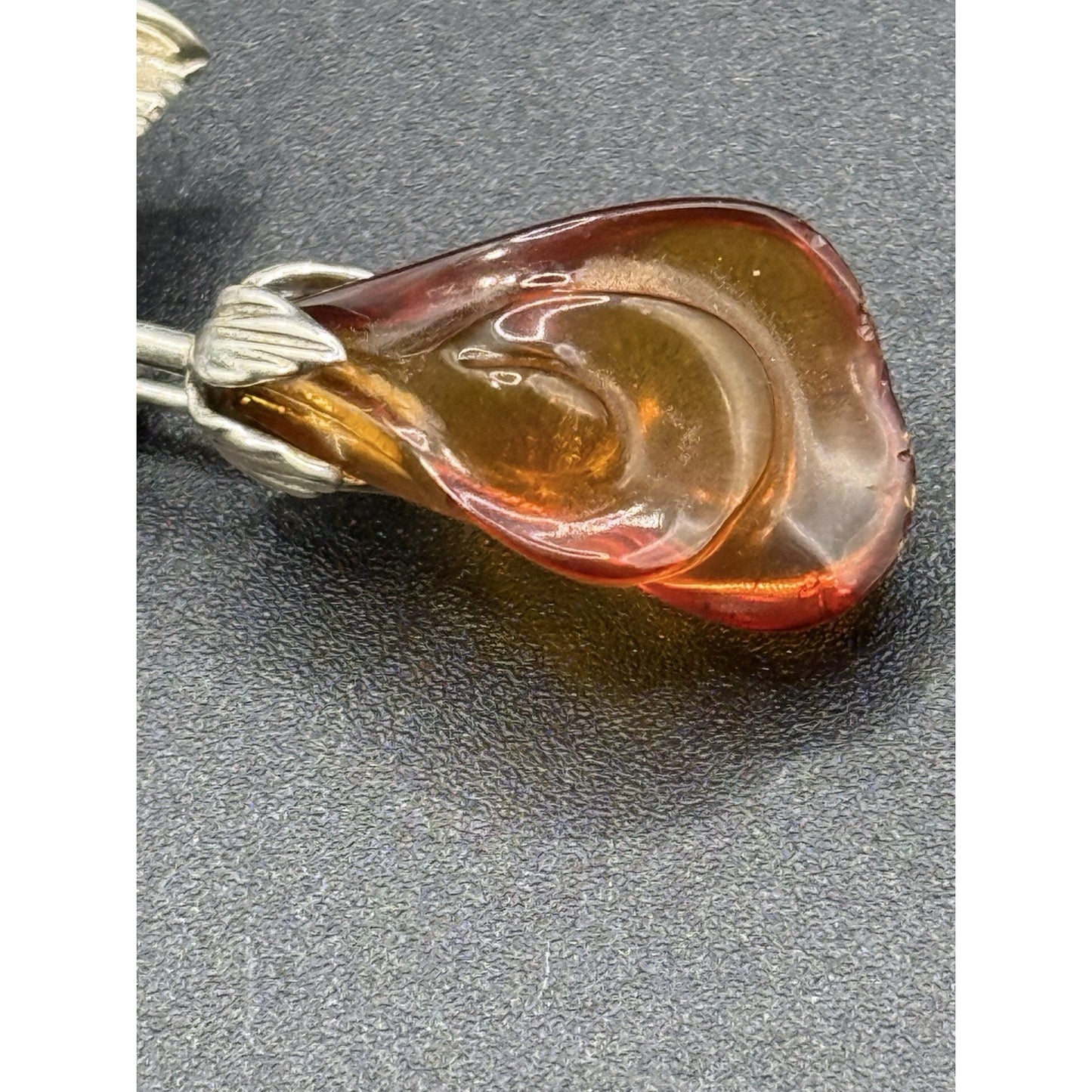 Vintage Sterling Silver Carved Amber Flower Brooch Pin 925 P5