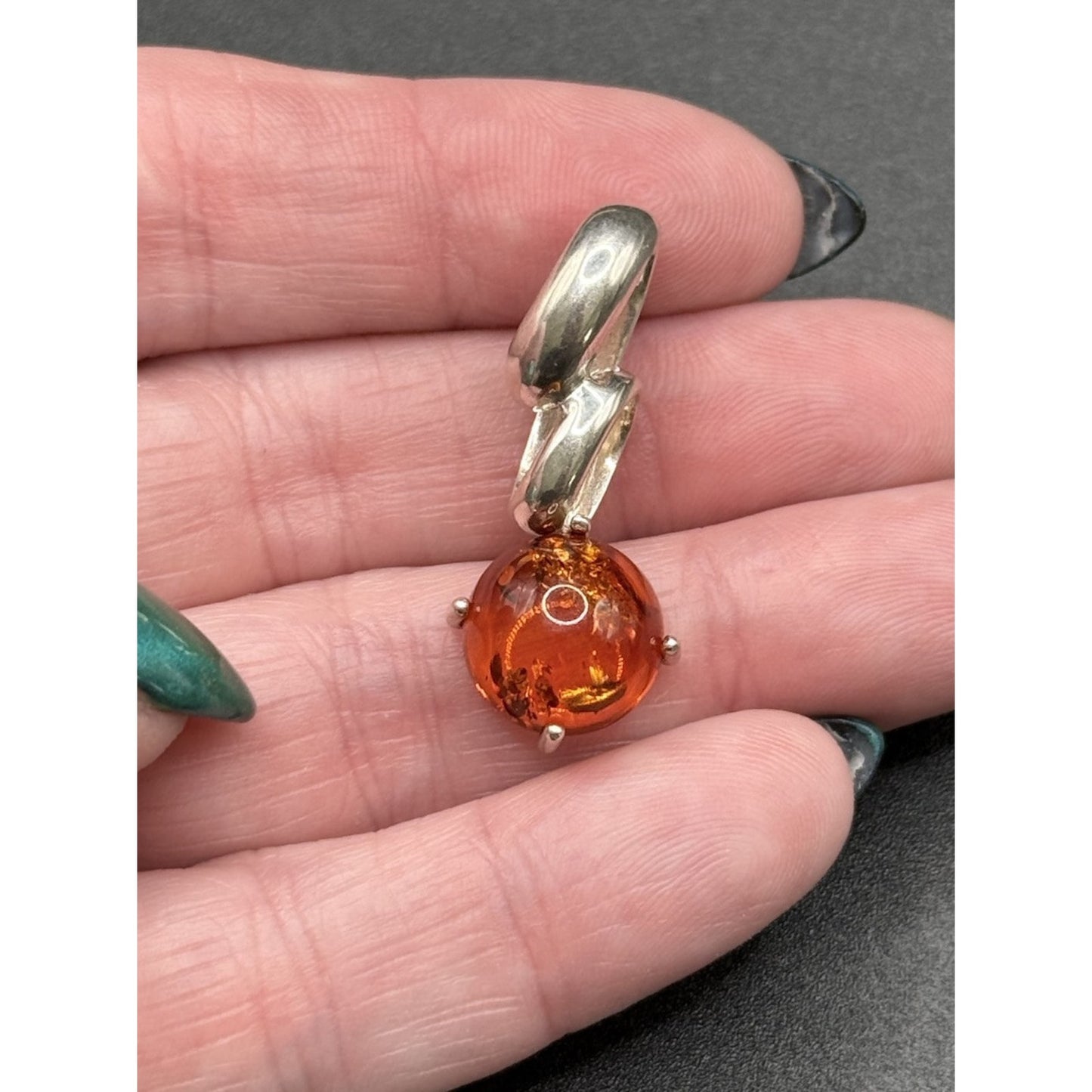 Modernist Sterling Silver Amber Pendant 925 N28