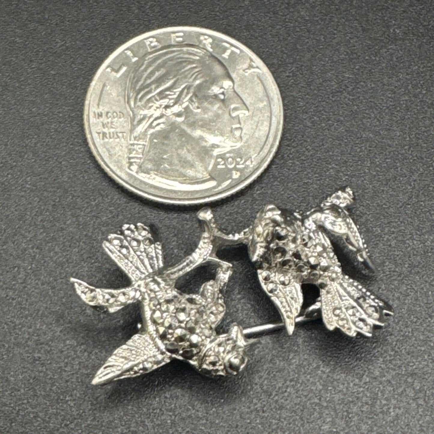 Metasco Germany Sterling Silver Marcasite Twin Birds Brooch Pin 925 N1