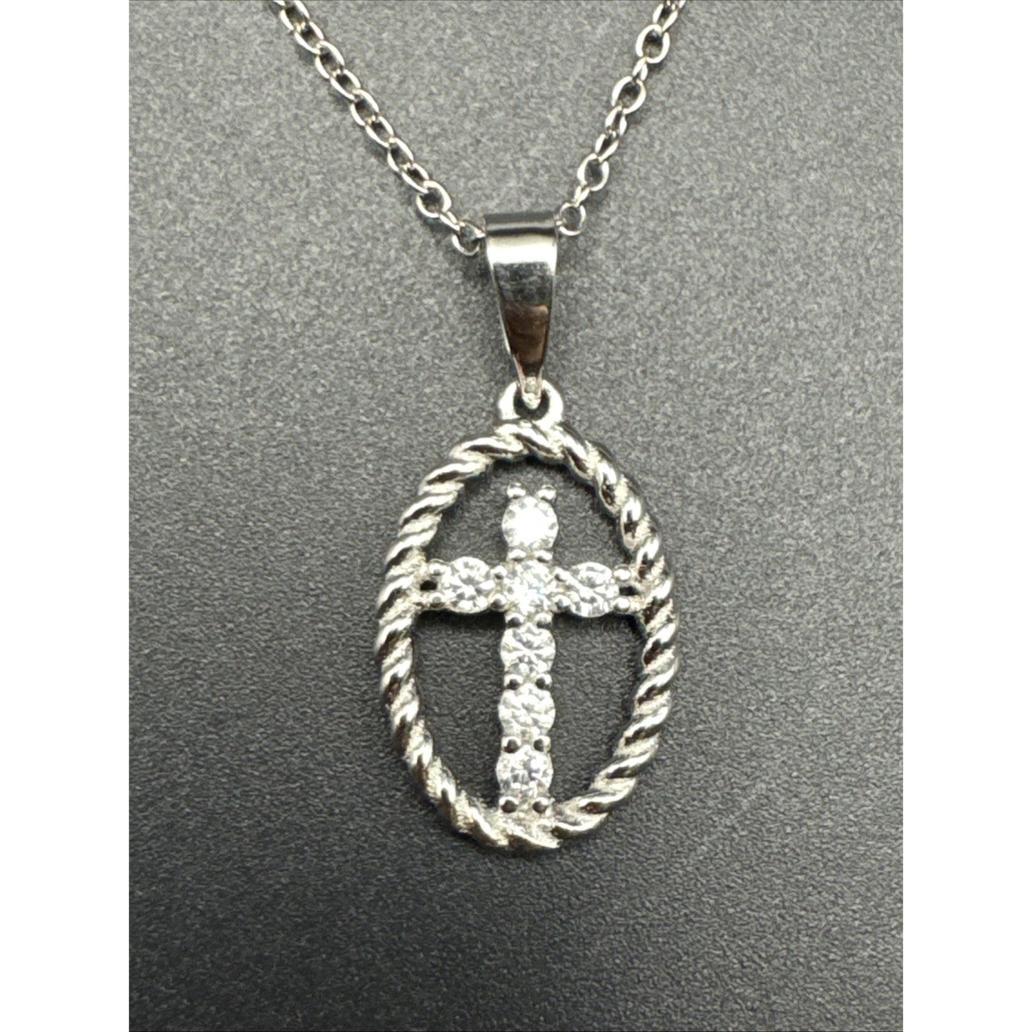 18” New Condition Sterling Silver Cz Cross Dainty Pendant Necklace