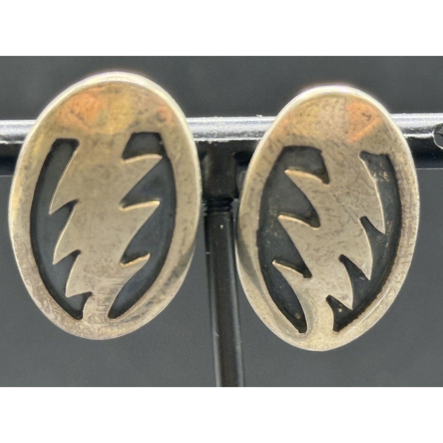 Southwestern Sterling Silver Lightening Bolt Screw Back Earrings P3