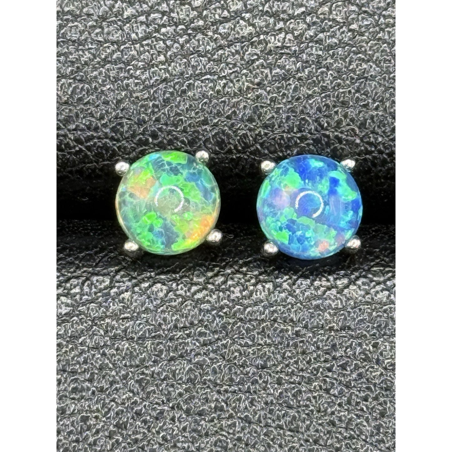 Excellent Used Condition Sterling Silver Lab Opal Studs 925 N17