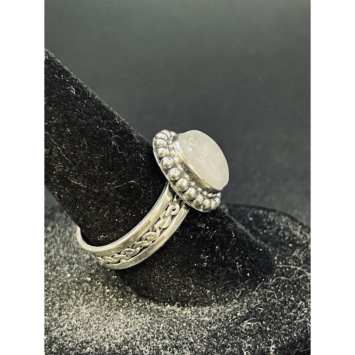 New Condition Sterling Silver Moonstone Braided Ring Size 7.00