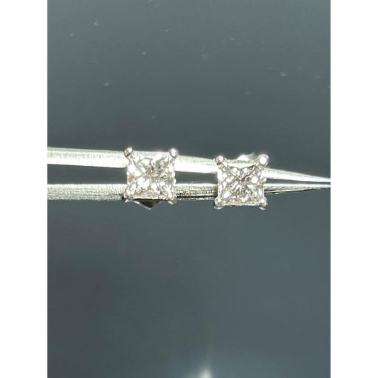 14k White  Gold  1.00 total weight (1/2 each) Princess Cut Lab Grown Diamond Studs $1200 Retail