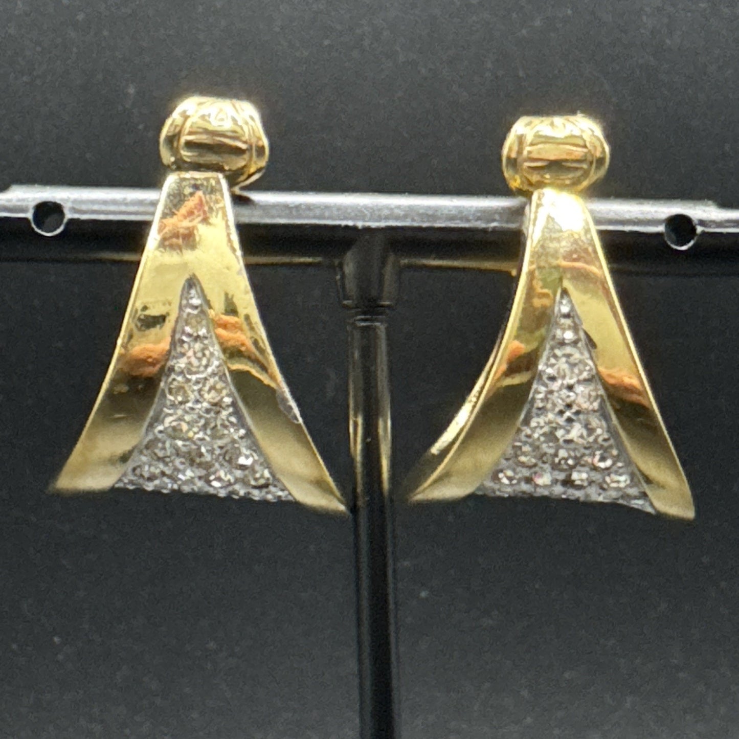 Panetta CZ Gold Tone Modernist Drop Earrings Clip On Q24