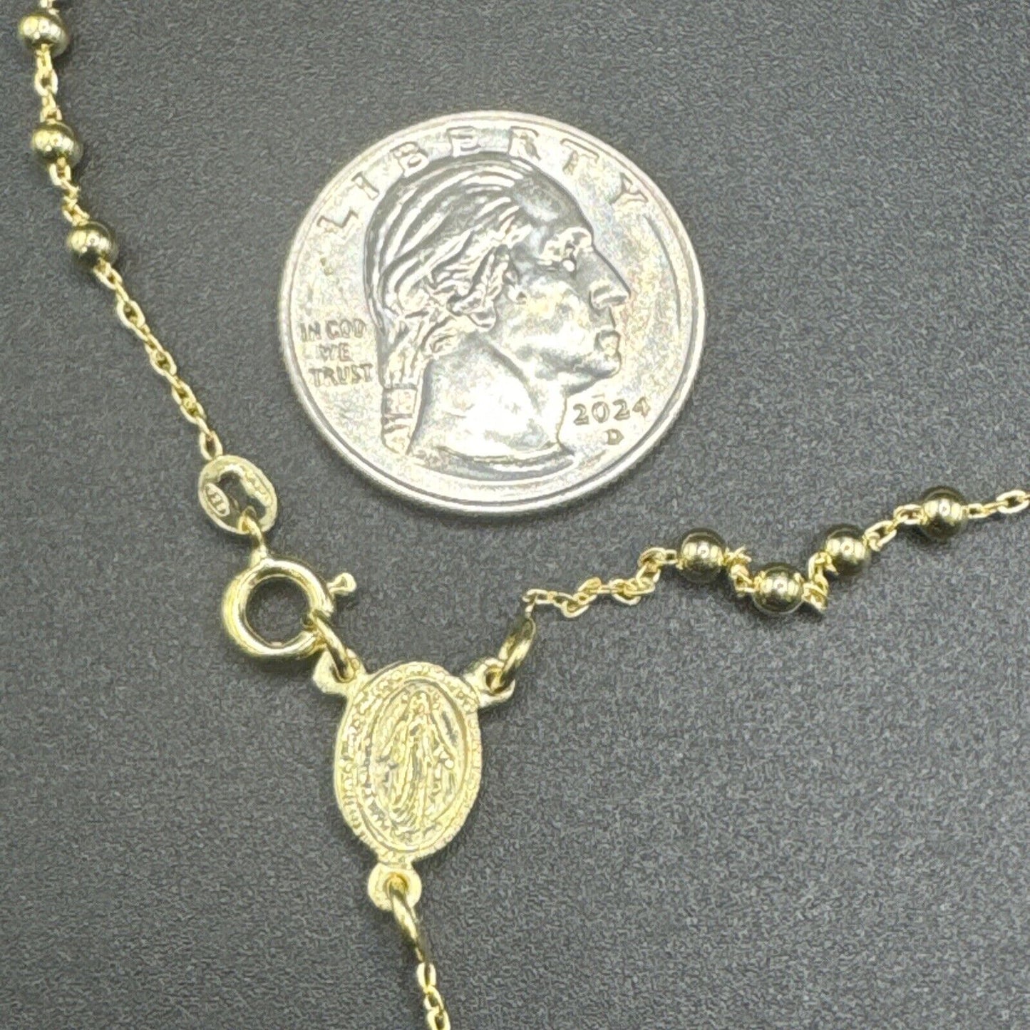 New Condition Gold Sterling Silver Rosary Necklace 3mm 22” 925