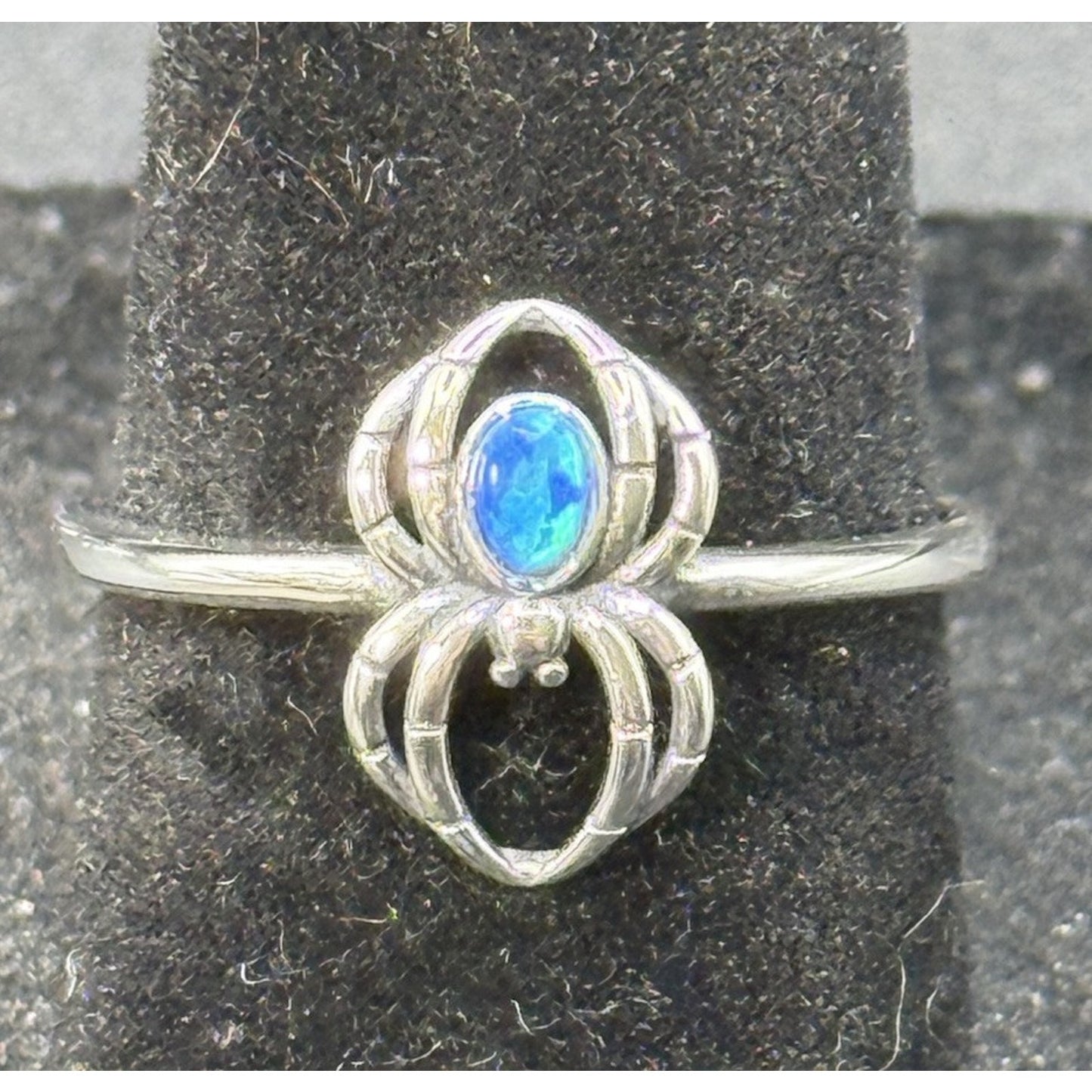 New Condition Sterling Silver Lab Blue Opal Spider Dainty Ring Size 6.50