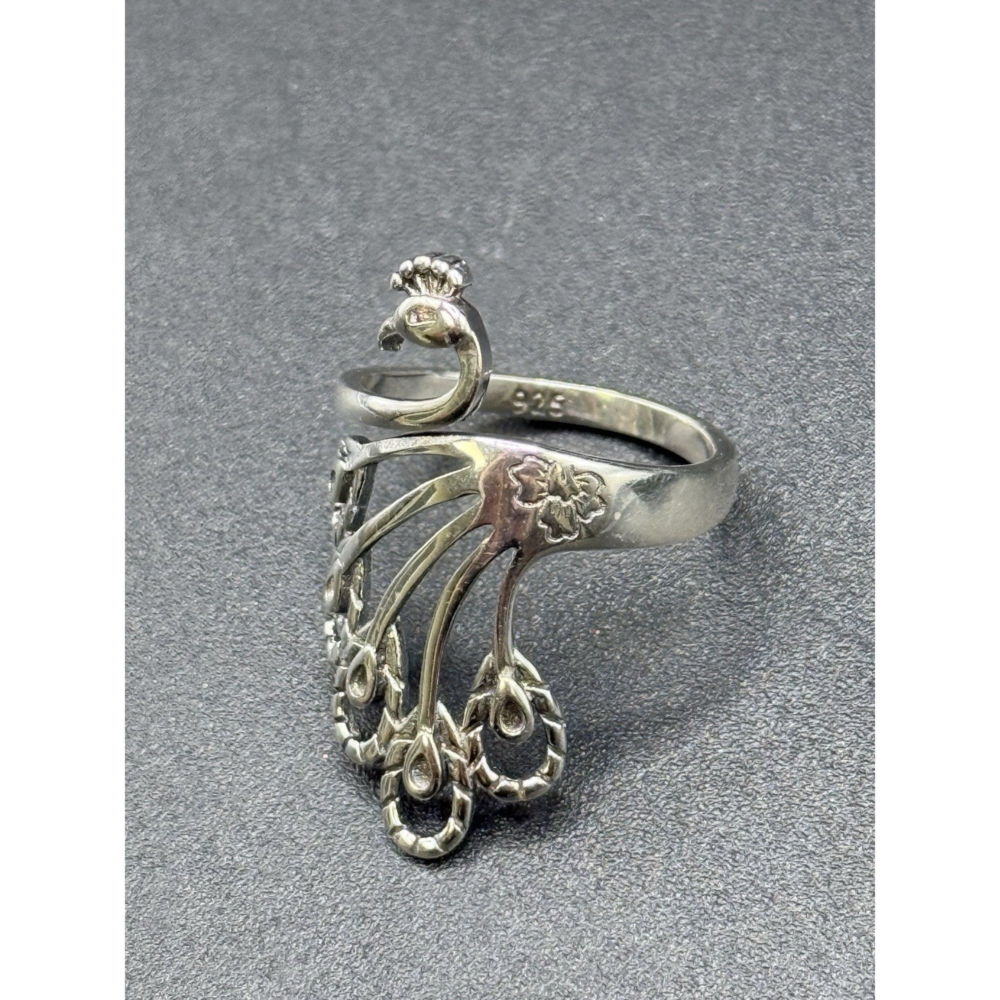 New Condition Sterling Silver Peacock Ring Size 7.00 Adjustable 925