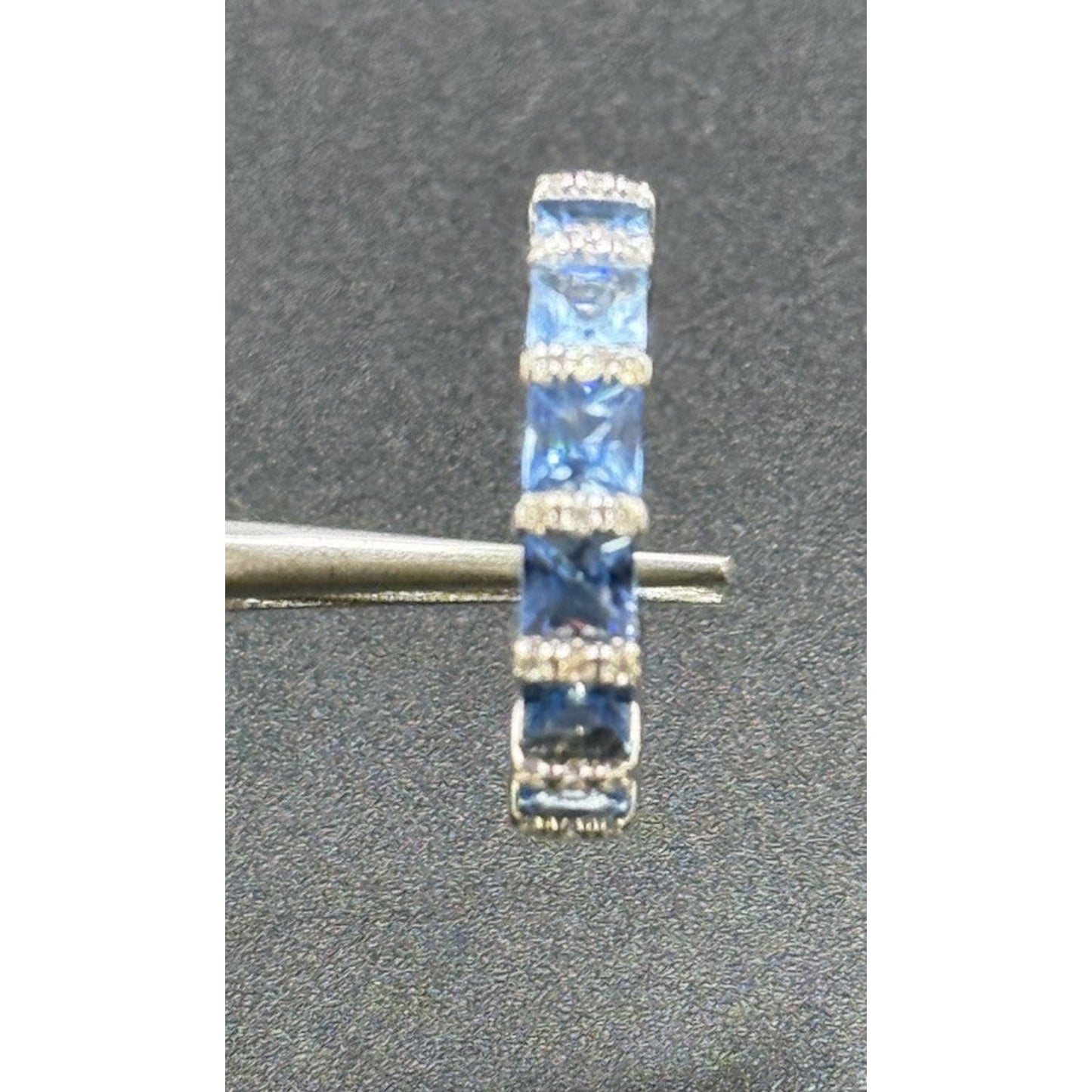 New Condition Sterling Silver Blue C.Z. Hoop Earrings 25MM 925 N17
