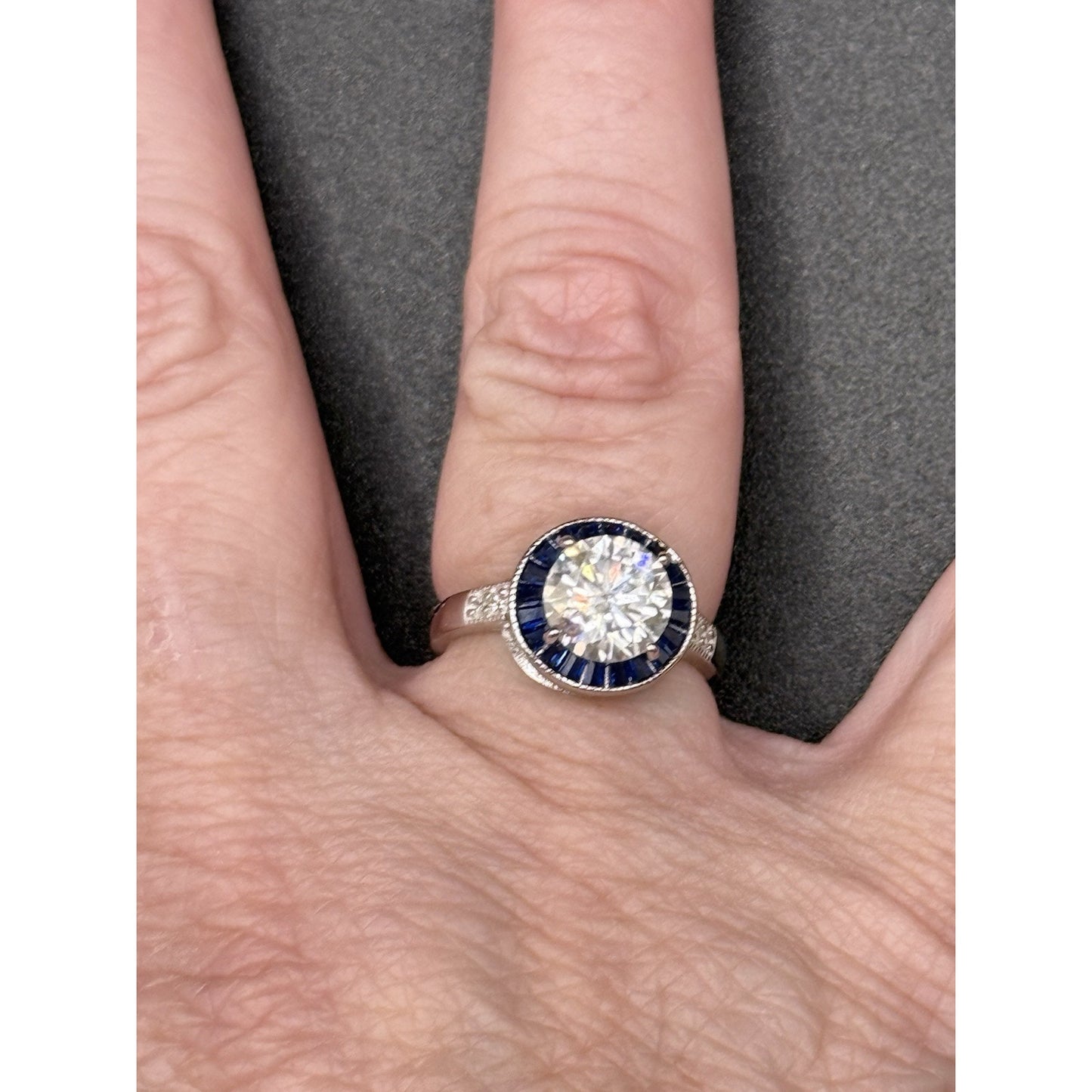 New Condition Sterling Silver Moissanite Blue Cubic Zirconia Ring Size 5.75