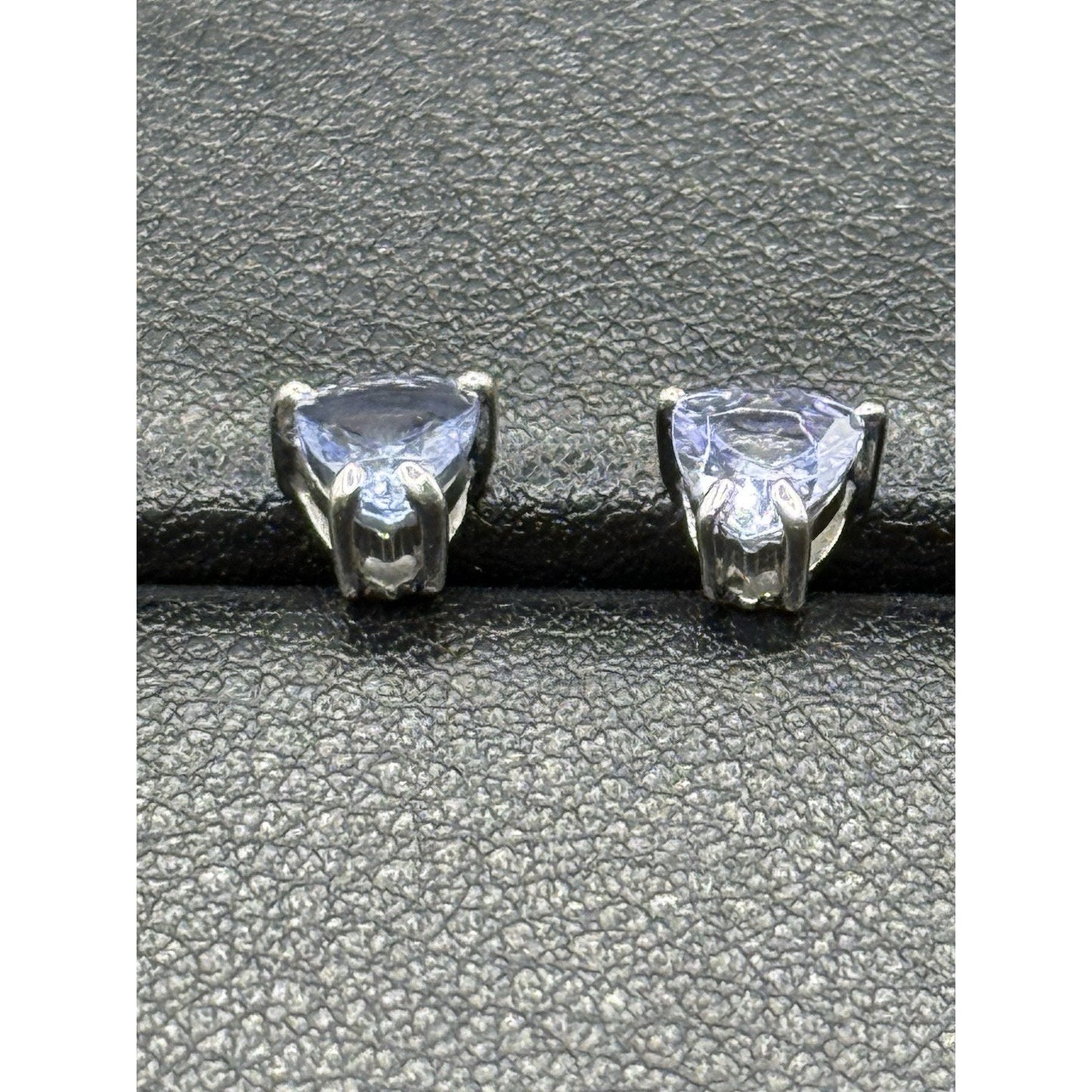 EUC Sterling Silver Tanzanite Trillion Stud Earrings 925 N20