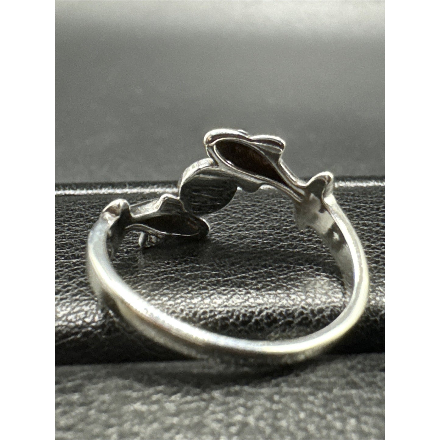 New Condition Sterling Silver Blue Opal Double Dolphin Ring 925 Size 7