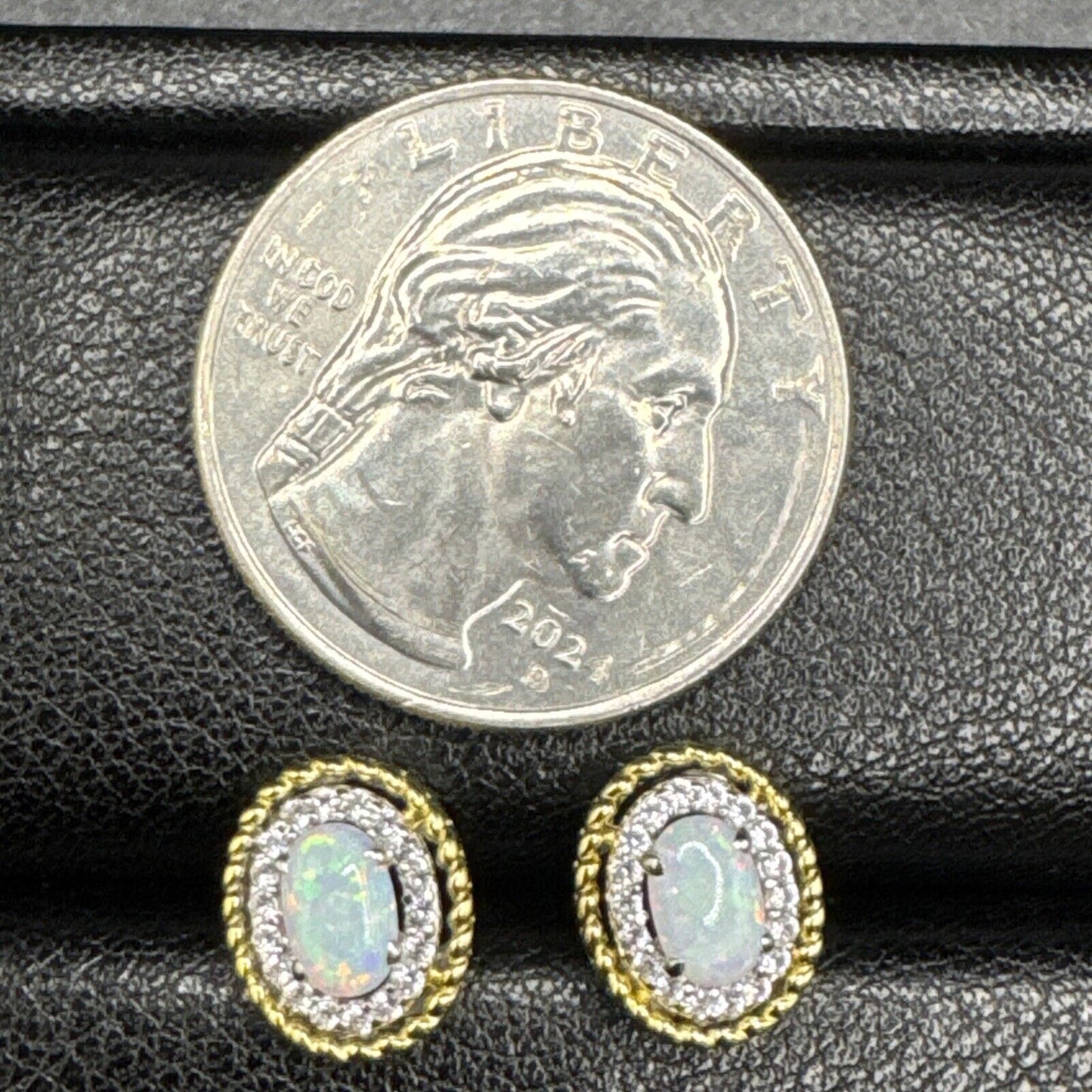 New Condition Sterling Silver 14k Gold Plated Lab Opal Earrings 925