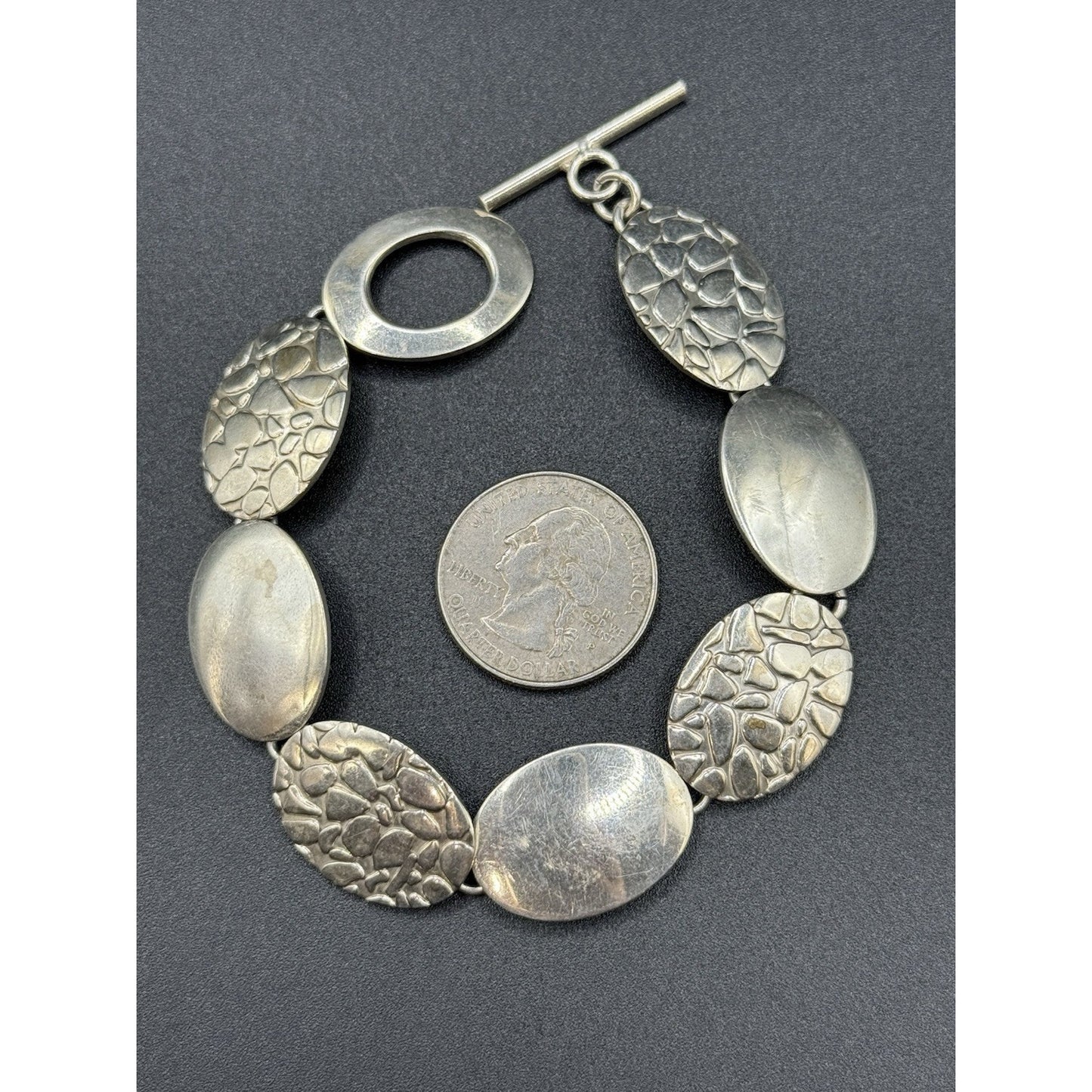 7.5” Sterling Silver Textured Link Bracelet 35 Grams 925 Toggle P5