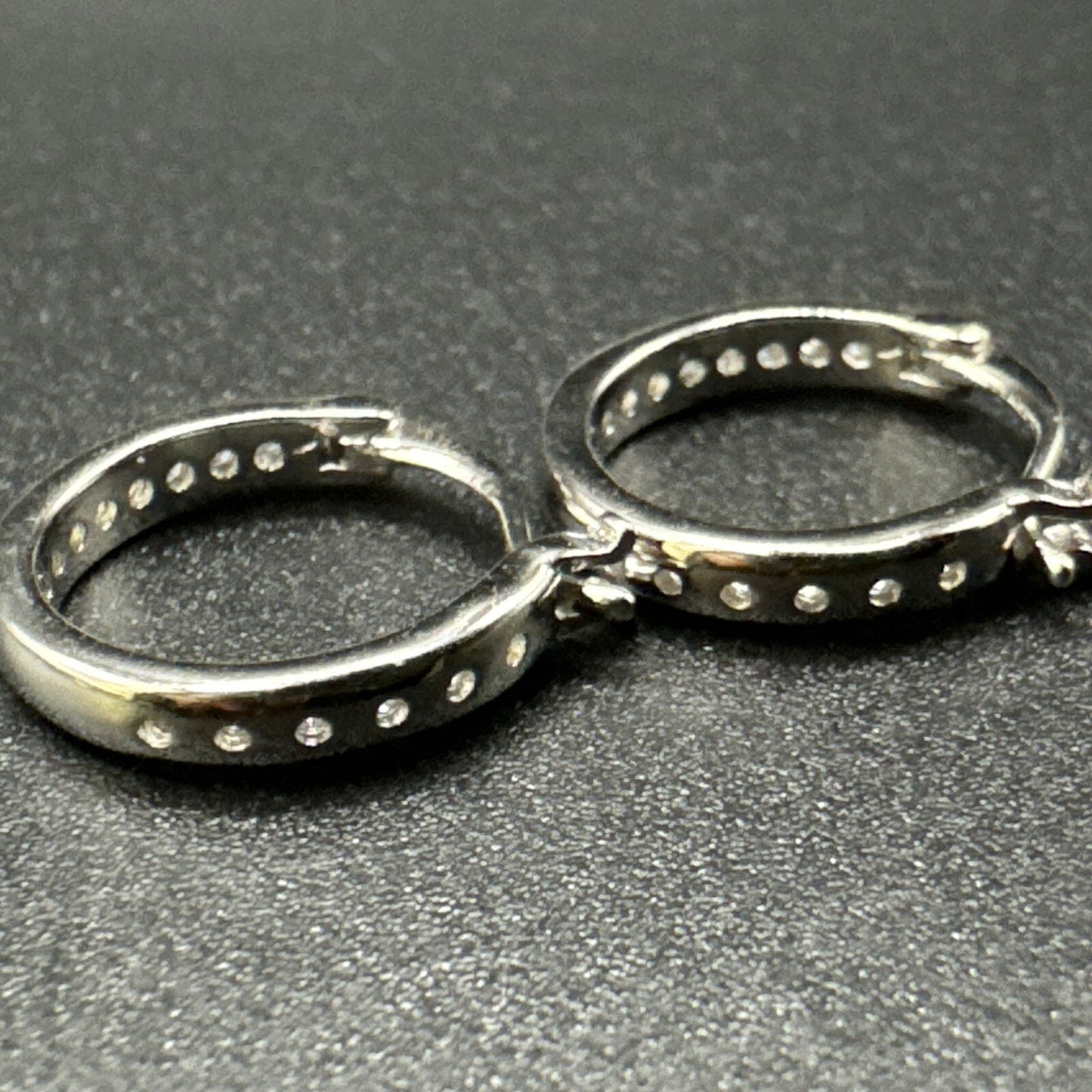 New Condition Sterling Silver CZ Huggie Hoops 16mm 925