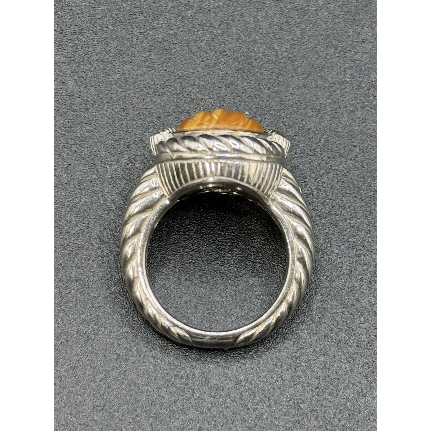 Judith Ripka Sterling Silver Citrine Carved Gem Ring Size 5.00 Q15