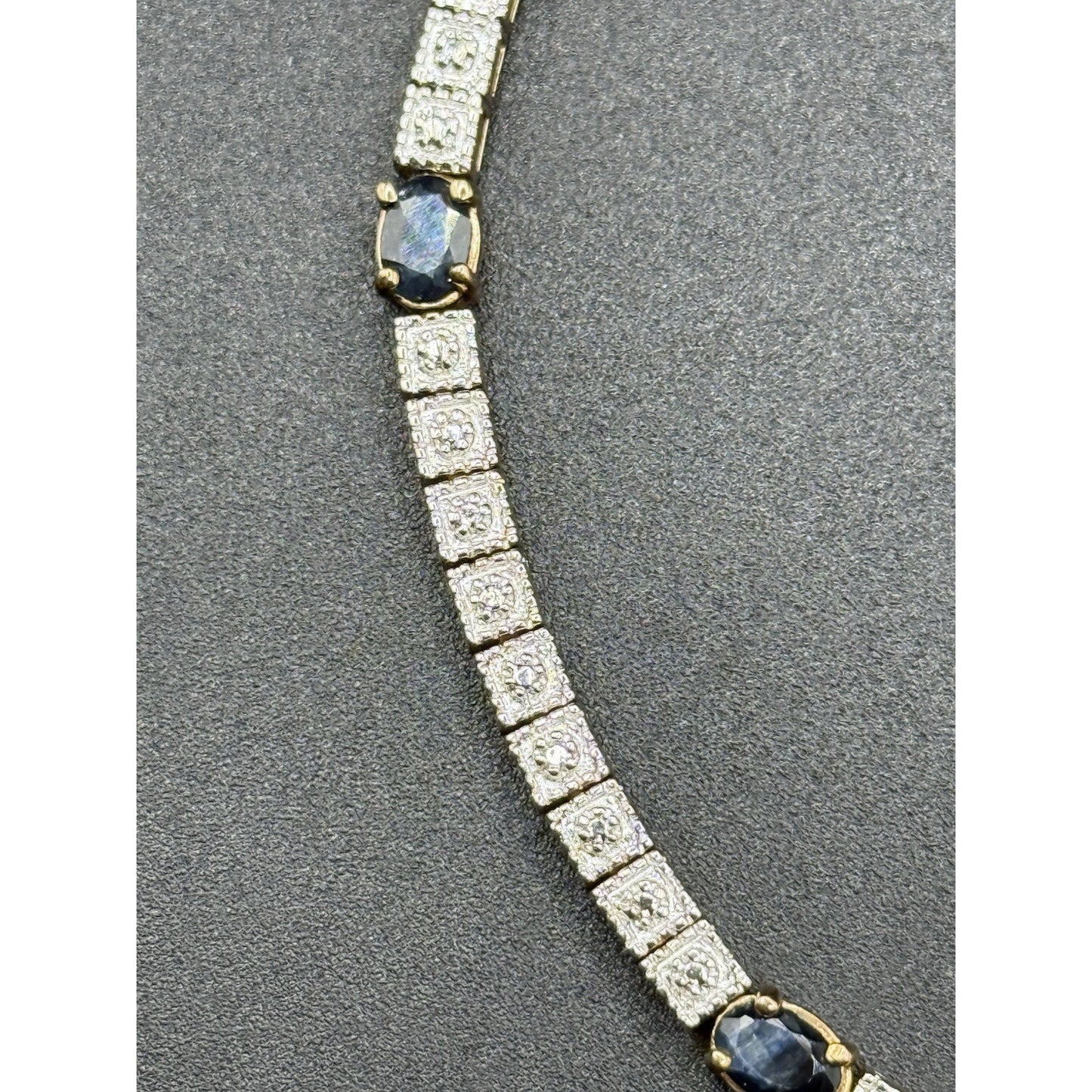 7.5” Sterling Silver Two Tone Genuine Sapphire Tennis Bracelet 12 Grams P5