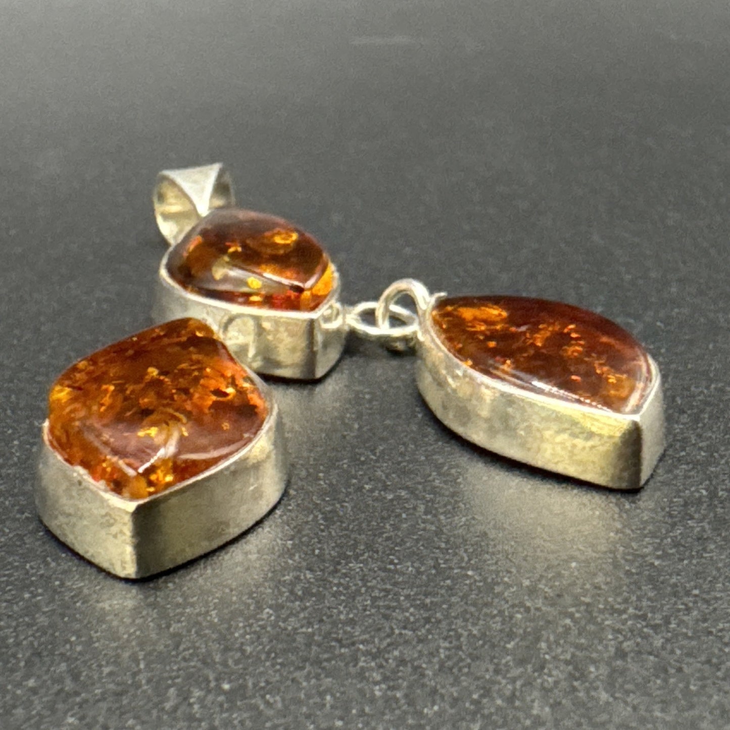 Vintage Sterling Silver Multi Amber Dangle Pendant 925 P2