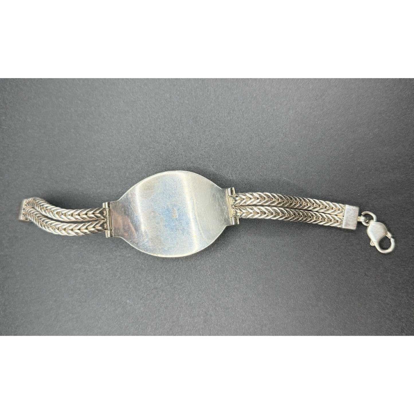Gents Sterling Silver Onyx Bracelet 92 Grams Abraded Stone N19