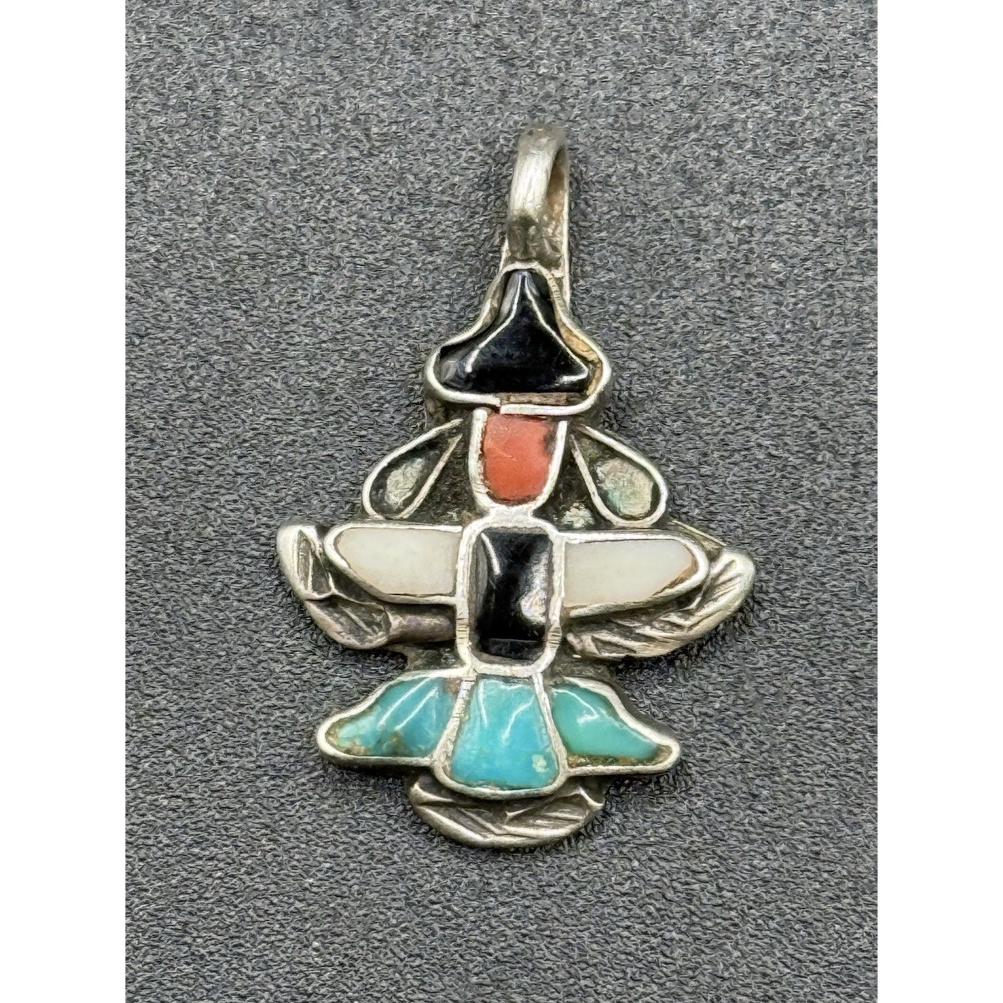 Vintage Sterling Silver Kachina Gem Inlay Charm Tested N28