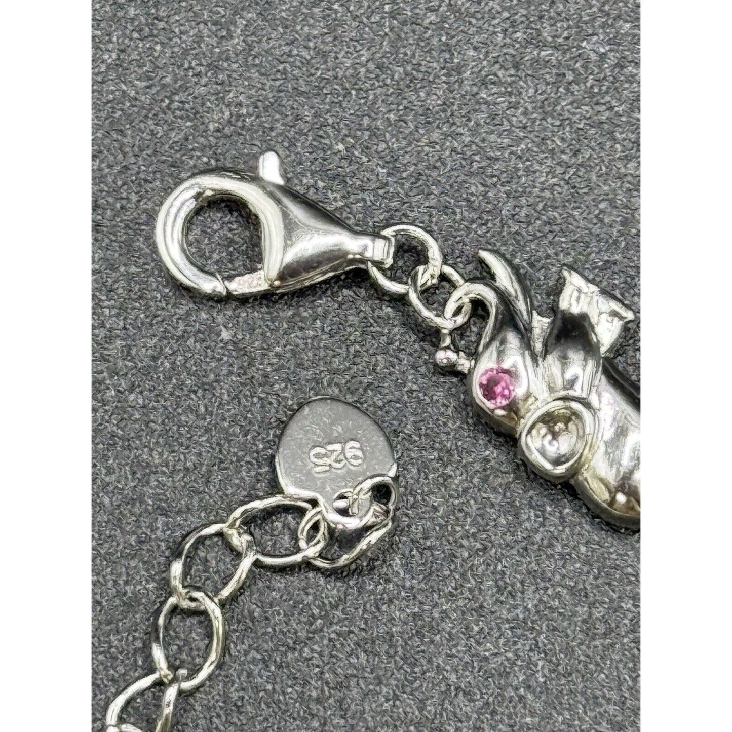 7” New Condition Two Tone Sterling Silver Elephant Bracelet Lab Ruby