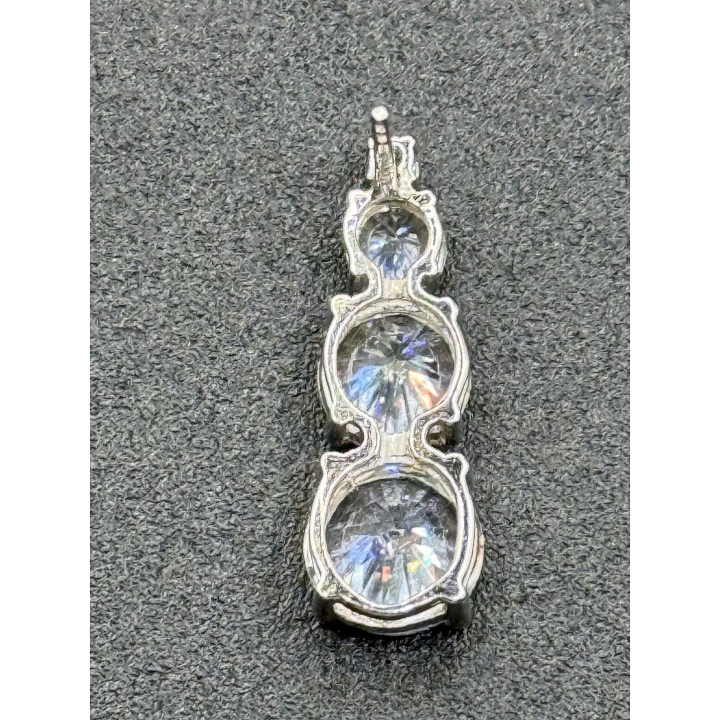 NOS Sterling Silver 3-Stone Cubic Zirconia Dangle Earrings 925 J18