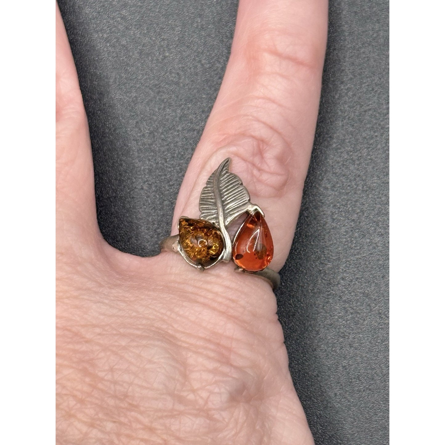 Sterling Silver Multi Amber Leaf Ring Size 5.75 N28