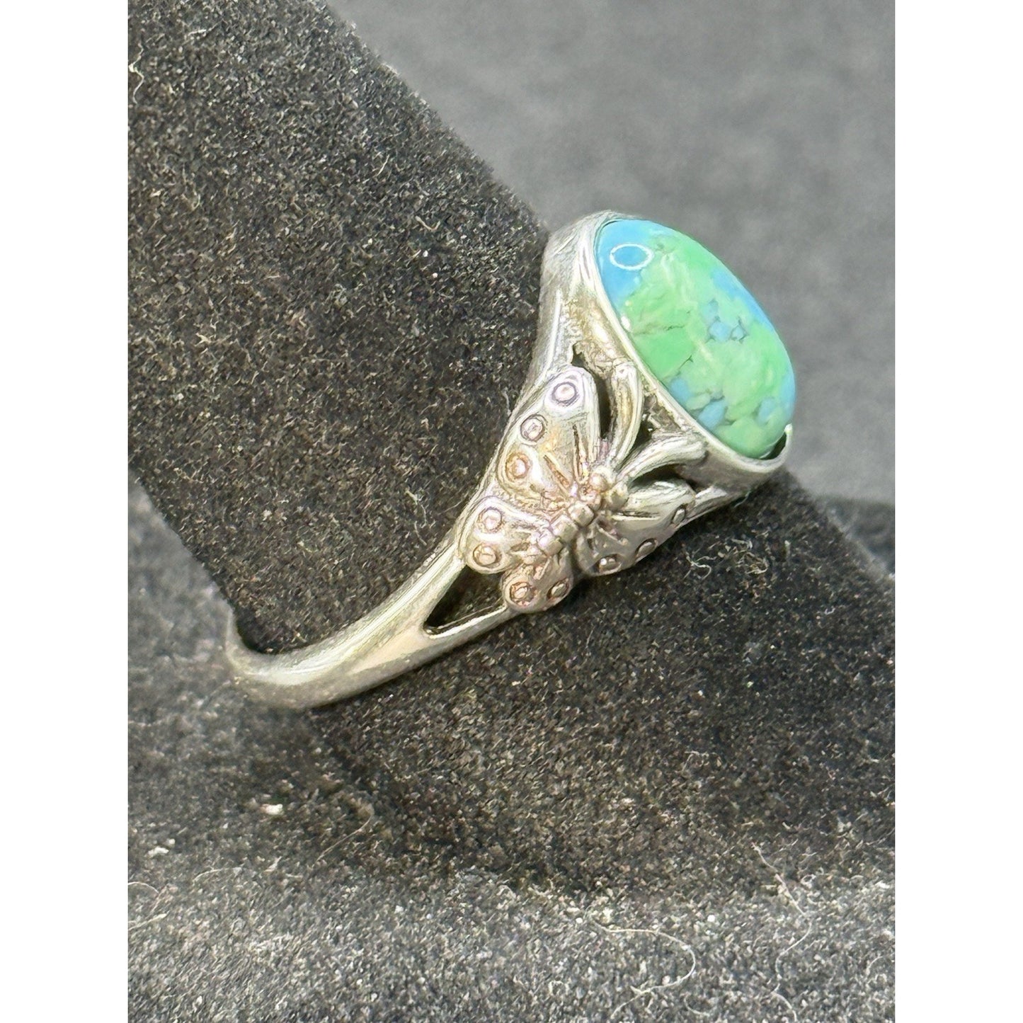 New Condition Sterling Silver Turquoise Butterfly Ring Size 7.00