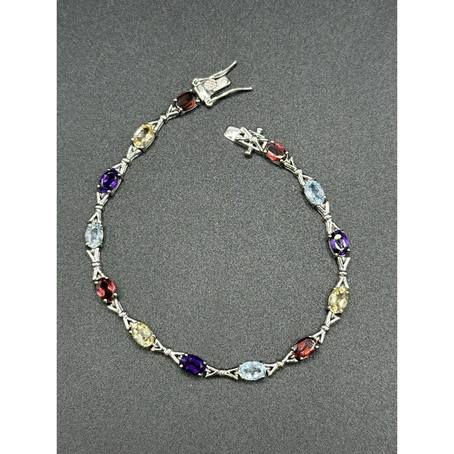 New Condition 7” Sterling Silver Genuine Multi Gemstone Bracelet 925